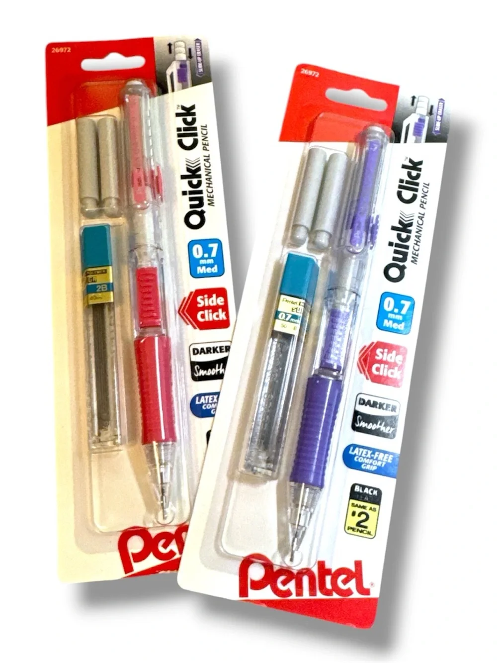 Quick Click 0.7mm Mechanical Pencil with Extra Lead & Erasers — Pink and Purple